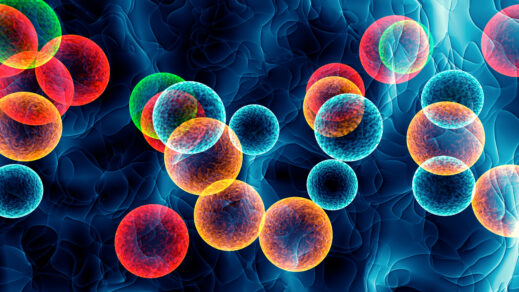 Multi-colored cells on a blue background