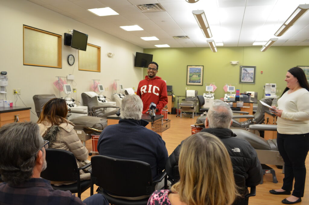 Blood recipient Alexander Ramos meets his blood donors.