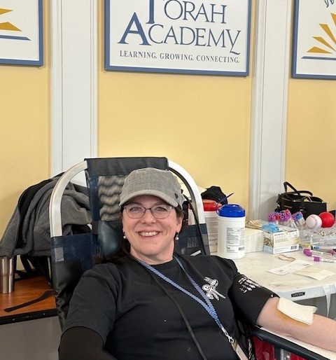 Blood donor at the Torah Academy High School for Girls blood drive