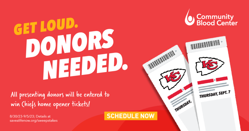 COMMUNITY BLOOD CENTER TEAMS UP WITH KANSAS CITY CHIEFS TO